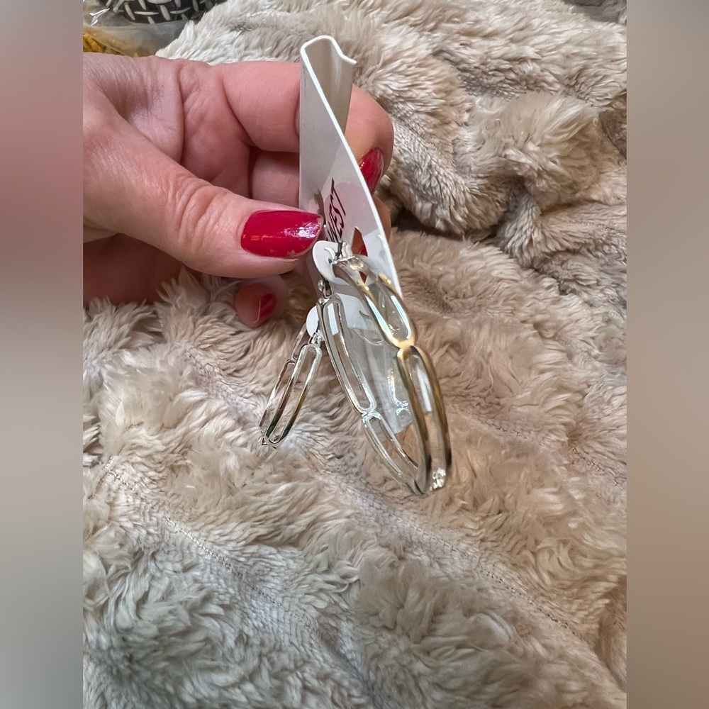 Nine West Shiny Silver Hoop Earrings NWT - Picture 2 of 4